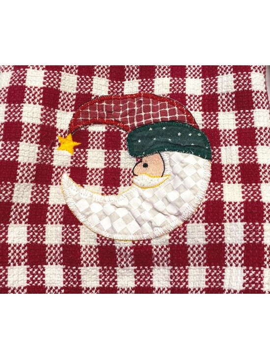 Unbranded Other - Santa Holiday Checkered Dish Towels Set Red White Moon Face Applique Festive